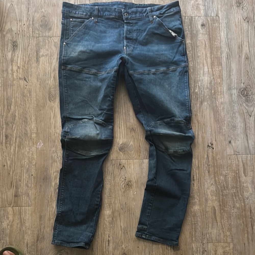 G-Star Blue Slim Fit Jeans with Vintage Distressing